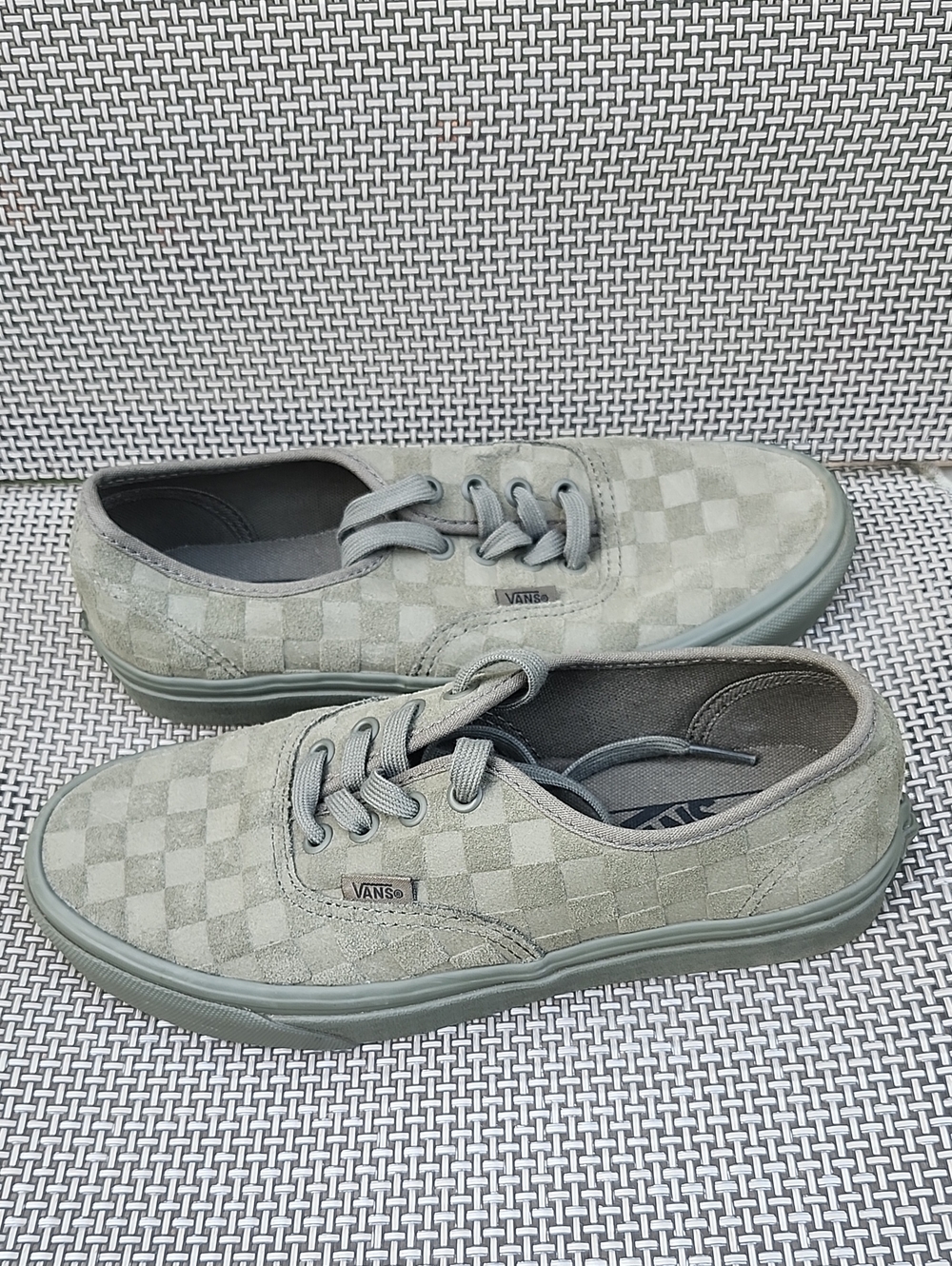Vans Authentic Mono Checkerboard Olive Green Suede Shoes Men 6 Women 7.5